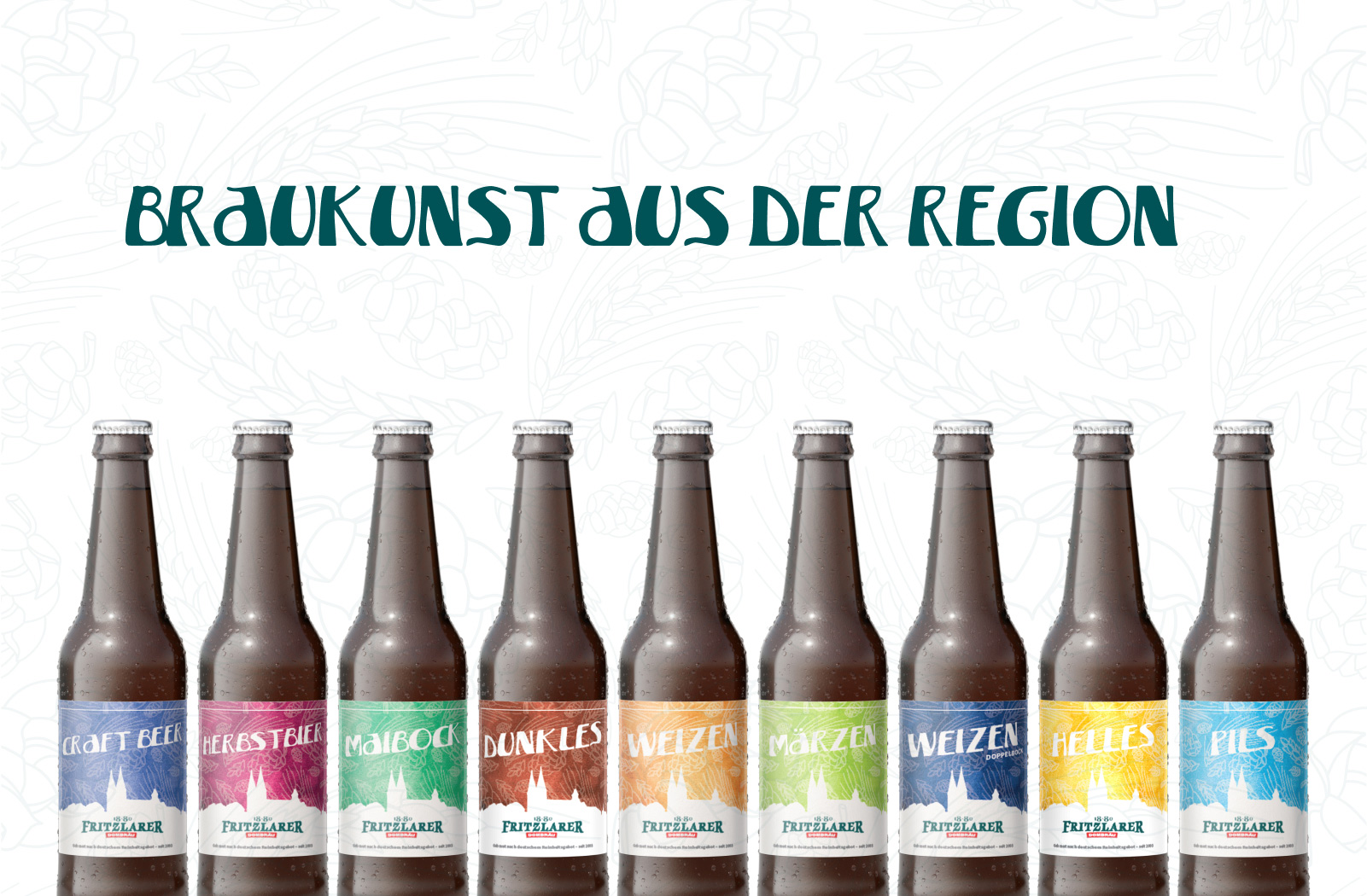 Fritzlaer Dombräu verschiedene Flaschen in Reihe